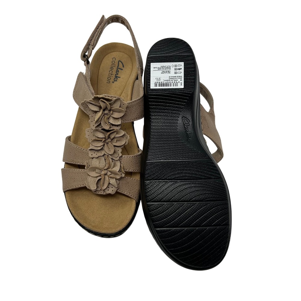 Clarks Merliah Sheryl Sand Interest Floral Wedge Sandals Tan 7.5M - Picture 11 of 16